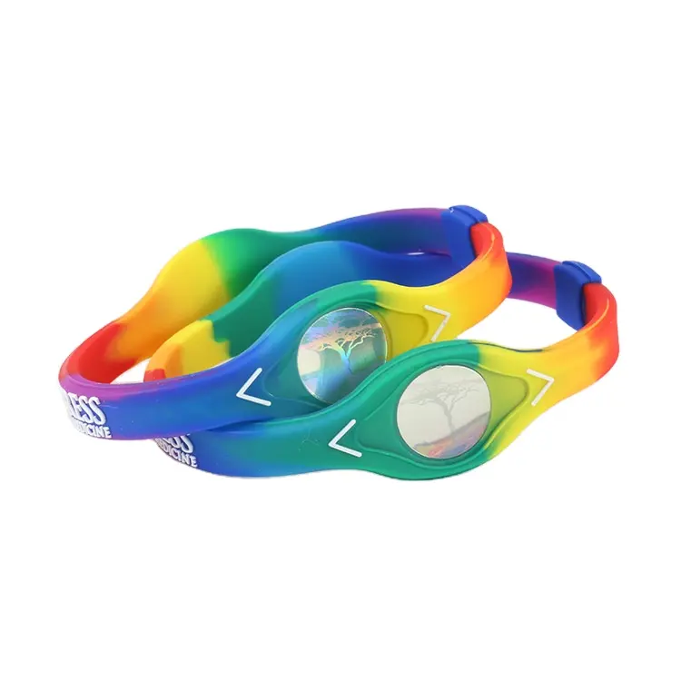 2023 personalizar turmalina germanio energía iónica equilibrio potencia pulsera silicona holograma deportes Ion pulsera