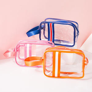 Venta caliente personalizada de <span class=keywords><strong>tres</strong></span> barras de plástico transparente Pen Bag Diseño simple y único - Product Image 1