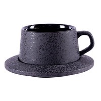 Ensemble de tasses à café en céramique noire émaillée mate rétro haut de gamme - Tasses et soucoupes portables en porcelaine pour le thé de l'après-midi et le petit-déjeuner