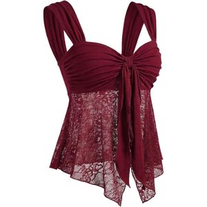 FOXA Débardeur en dentelle pour femme, en maille transparente, col asymétrique en cœur, sans manches, pour soirée, club, rave - Product Image 4