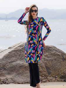 Traje de Baño Musulmán para Mujer, Burkini Estampado de Manga Larga, Ropa de Playa Modesta de Secado Rápido, Venta al Por Mayor - Product Image 4