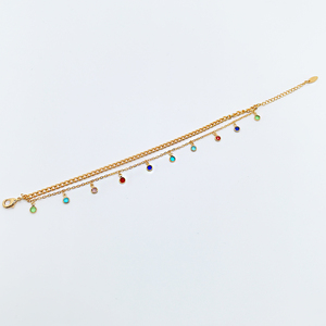 Bijoux de cheville en cuivre plaqué or 18 carats pour femmes mode chaîne cubaine perle pierre Chic cadeau pour filles bracelet de cheville en cristal Double couche - Product Image 2