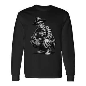 Camiseta de Manga Larga con Diseño de Calavera Cholo Chicano, Estilo Gangster Mexicano - Product Image 1