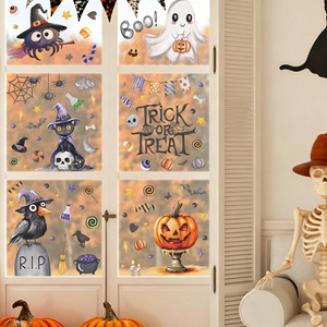 Autocollants de fenêtre en PVC de dessin animé pour Halloween, fantômes effrayants, corbeaux, citrouilles, fournitures de fête d'Halloween, décorations de fenêtre - Vente en gros usine - Product Image 2