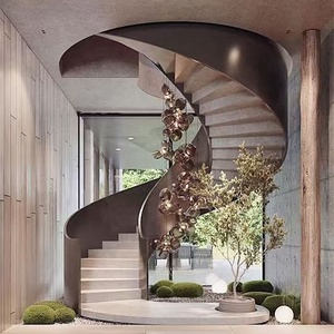Escalier en colimaçon en acier et bois courbé avec marches en verre pour intérieur et extérieur – Offre Spéciale - Product Image 4
