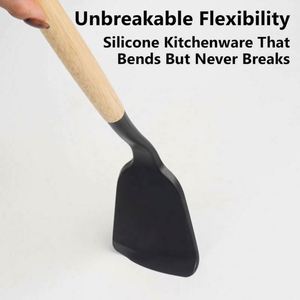 Factory Wholesale 12pcs Silicone Cooking Utensils Set with Wooden Handle Non-Stick Heat Resistant Sustainable Kitchenware - Product Image 3
