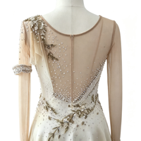 Robe de patinage artistique dégradé ivoire champagne avec broderie de strass et dos en maille pour adultes et enfants