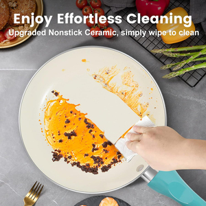 High Quality Modern White <b>Ceramic</b> Coated Pot <b>Pan</b> Glass Lids Soft Touch Handles Non-Stick 11 Piece Aluminum Cookware <b>Set</b> - Product Image 3