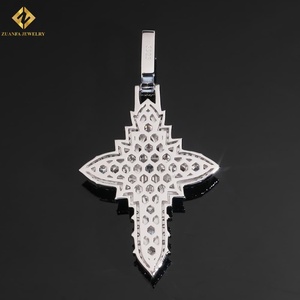 925 Silver Moissanite <b>Cross</b> Pendant Rhodium Plated Religious <b>Charm</b> Unisex jewelry <b>Charm</b> Unisex Hip Hop Style Pendant - Product Image 2