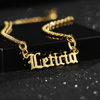 14K Customized Letter Cuban Name Plate Necklace Men Old English Stainless Steel 18K Gold Plated Personalised