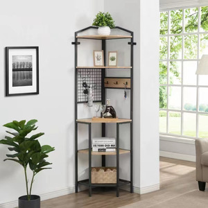 Estante de esquina de hierro y madera, estilo industrial, madera maciza, de varias capas, para organizar el armario del dormitorio - Product Image 1