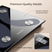Balance connectée BALACI en verre trempé noir avec électrodes cachées, Bluetooth, pour la mesure de la graisse corporelle, capacité 180 kg, pour salle de bain à domicile