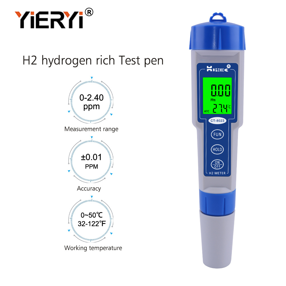 Kit Durezza Acqua Misuratore Di Idrogeno Digitale, Misuratore Di Qualità Dell'acqua Del Misuratore H2 A Penna Ad Alta Precisione Con ATC, Misuratore Di Temperatura Del Sale PPM LCD PH TDS Per Acqua - 7