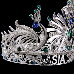 Corona de Cristal de Lujo ASIA STAR, Tiara de Pedrería Plateada, Verde y Azul para Mujer, Boda, Baile de Graduación, Reina - Product Image 4
