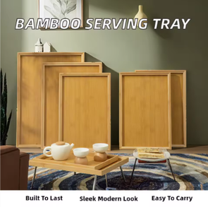 Plateau de service rectangulaire en bambou avec finition laquée |   Meuble de rangement moderne orange portable multi-compartiments et multi-niveaux, design détachable pour la maison - Product Image 2