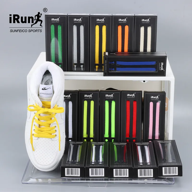 iRun Men and women white lace canvas sneakers casual board shoelaces flat white laces with custom brand logo