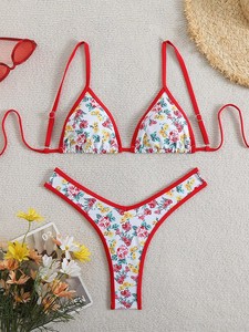 Conjunto de <span class=keywords><strong>Bikini</strong></span> de Dos Piezas con Estampado Floral para Mujer, Espalda Descubierta, Material de Nailon Ecológico, Tanga - Product Image 4