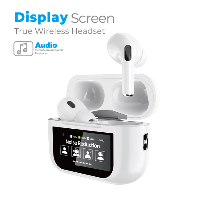 Tws Earphones Wireless Earbuds ANC Active Noise Cancelling BT 5.4 True Wireless Stereo Sports Headphones with Display Screen
