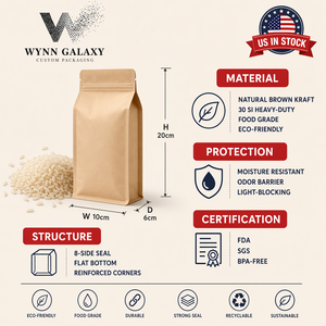 Muestra gratuita en EE. UU. Bolsa de pie de papel kraft de alta resistencia 10*20*6cm 4*7.9*2.4in con fuelle lateral y cierre de cremallera resellable para envasado de arroz, granos, frutos secos y alimentos - Product Image 5