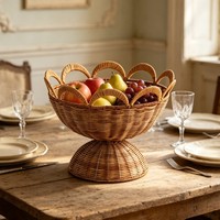 Fruteira e Cesta Retrô Boêmia de PP com Recortes em Renda e Pé Alto para Sala de Estar e Mesa de Jantar, Armazenamento de Lanches