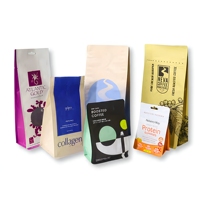 Sachet de café multicolore en gros, sac à fermeture éclair à huit soudures latérales avec valve de dégazage pour le stockage de café torréfié en marque blanche