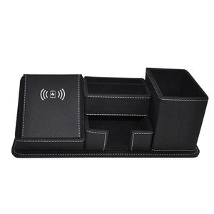 Boîte de rangement en cuir PU noir pour bureau et bureau, charge sans fil 10W, charge rapide pour téléphone portable, RH6957P-WLC - Product Image 2