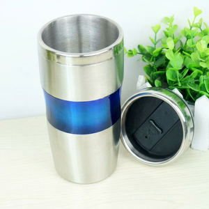 Stainless Steel Tumbler Vacuum Insulated Double Wall With Lid Blue Stripe Travel Mug Minimalist Design - Product Image 1