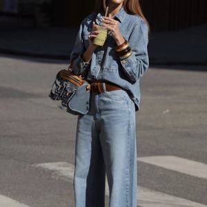 Ensemble 2 pièces sur mesure OEM : Veste en jean oversize et pantalon en jean baggy à jambe droite pour femme - Product Image 2