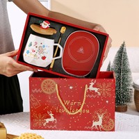 Meilleure Vente 2026 : Ensemble Cadeau Tasse en Céramique de Noël avec Chauffe-Tasse, Couvercle en Bois, Figurine Père Noël, Cuillère Dorée, Boîte Rouge – Vente en Gros pour Café