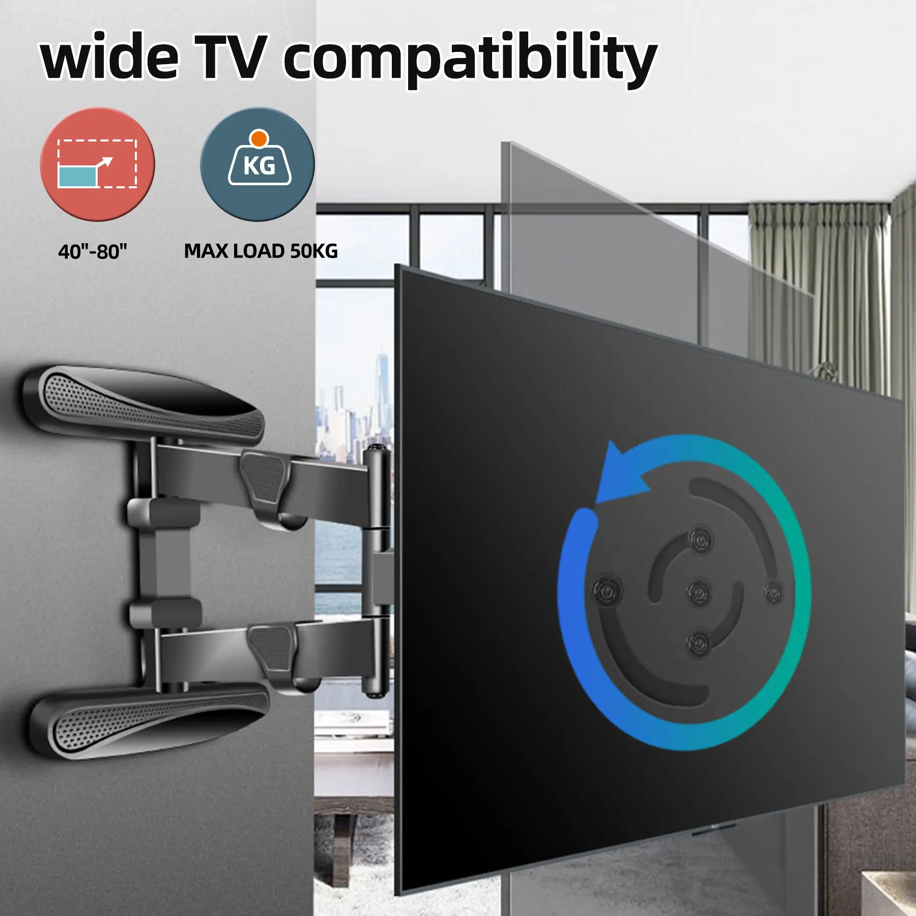 Montaje de pared de TV de brazo largo HILLPORT para televisores de 40 "-80"-soporte de inclinación giratorio compatible con pantalla vertical