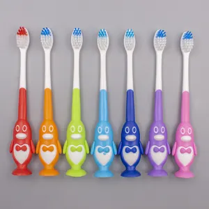 Good Quality Daily Use Cute Cartoon Penguin Soft Nylon and Tapered Bristles Kids Toothbrush