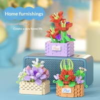 Serie de Cestas de Flores: Rosa y Margarita Pequeña, Bloques de Construcción de Plástico ABS, Juguetes DIY, Adornos en Maceta