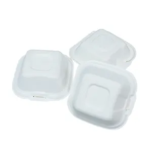 High quality hot selling 100% composable white sugarcane bagasse lunch box with lid disposable sugarcane food container