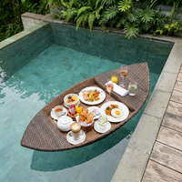 Panier de service flottant en forme de bateau, tressé à la main en osier synthétique, idéal pour le petit-déjeuner, les villas, les piscines et les fêtes aquatiques - Grande Vente