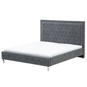 Dormitorio Cama de diseño de lujo moderno <span class=keywords><strong>con</strong></span> cabecero de mechones Alas <span class=keywords><strong>con</strong></span> <span class=keywords><strong>tachuelas</strong></span> Cama King <span class=keywords><strong>con</strong></span> marco de madera tapizado de terciopelo - Product Image 2