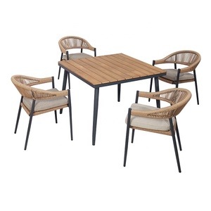 patio en aluminium ensemble <span class=keywords><strong>de</strong></span> salle à manger meubles d'<span class=keywords><strong>extérieur</strong></span> <span class=keywords><strong>jardin</strong></span> en plastique <span class=keywords><strong>table</strong></span> en bois et corde 4 places chaises - Product Image 2