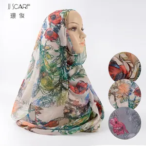 Commercio all'ingrosso malaysia 2019 musulmano di alta qualità su ordinazione floreale voile hijab sciarpa