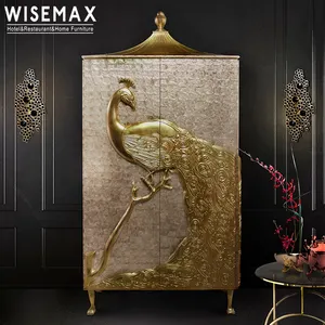 WISEMAX家具美国实木衣柜欧洲雕刻储物柜金箔贝壳孔雀展示柜