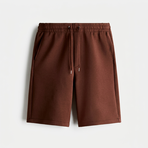 Men's Solid Color Knitted Bermuda Shorts with Drawstring Elastic Waist Casual <b>Mid</b> Rise Training Gym Shorts - Product Image 1