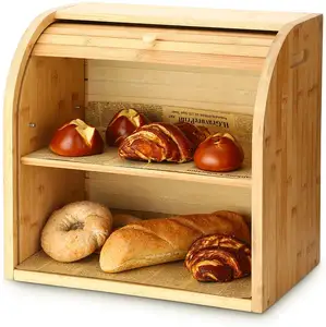 Bamboo Bread Box for Kitchen Wooden Bread Bin with Acrylic Glass