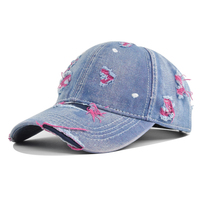 Casquette de baseball en jean déchiré à 6 panneaux, style « Dad Hat », délavée, réglable, vente en gros, OEM