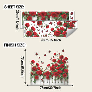ملصقات جدارية على شكل وردة حمراء، تصنيع ملصقات ثلاثية الأبعاد على شكل فراشات للسياج، ملصقات جدارية مقاومة للماء من البي في سي لغرفة المعيشة والحمام - Product Image 4