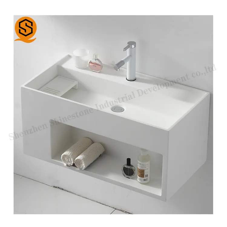 faux marble solid surface countertop bathroom wall-mounted vanity sink