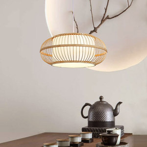 โคมไฟแขวนไม้ไผ่ทรงกลม E27 สีทอง สำหรับห้องนั่งเล่น ห้องน้ำชา - Product Image 4