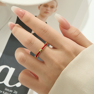 Red <b>String</b> Four Leaf Clover Open Ring Brass Plated <b>Gold</b> Twisted Cord Adjustable Unisex Jewelry Gift - Product Image 2