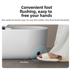 WC intelligent tout-en-un avec couvercle relevable entièrement automatique, bidet double fonction (position accroupie ou assise), en céramique, à poser au sol, avec siège chauffant et télécommande 80 - Product Image 2