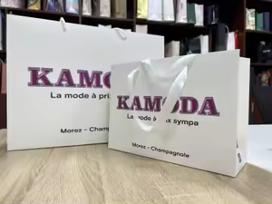 ออกแบบโลโก้ตามสั่ง ถุงของขวัญสุดหรูสำหรับเสื้อผ้า บรรจุภัณฑ์กระดาษแข็งสีขาว หูหิ้วริบบิ้น สีตามสั่ง - Product Image 6