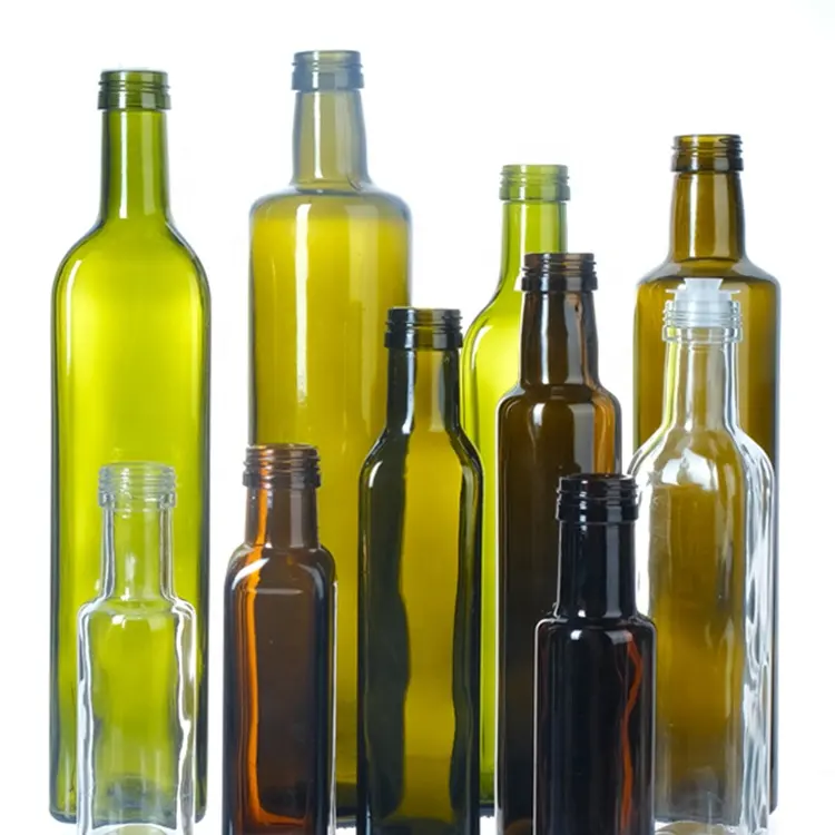 Botol kaca minyak zaitun dapat dimakan kotak Amber transparan tutup logam daur ulang