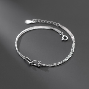 Pulsera de plata de ley 925 hecha a mano para mujer, cadena de eslabones de doble capa, con cierre en forma de U - Product Image 1