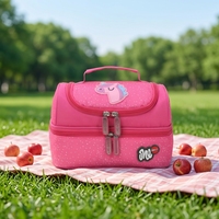 Sac à déjeuner isotherme portable en tissu Oxford, motif dessin animé mignon, pour enfants et étudiants, avec fermeture éclair, sac à repas amusant pour 2 personnes